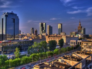 A panorama of Warsaw city centre.